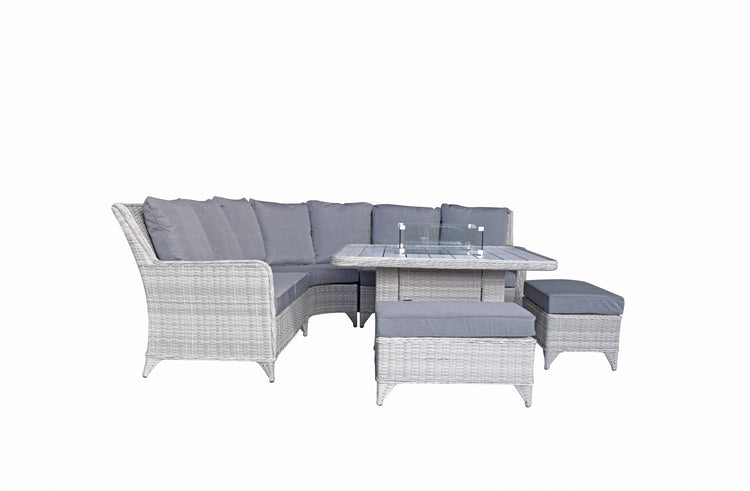 Meghan 7 Seater Rattan Corner Dining Sofa with Gas Fire Pit Table & 2 Bench Stools | Signature Weave