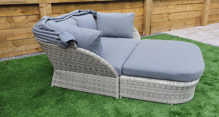 Meghan Rattan Garden Daybed Sofa with Extendable Canopy & Footstool | Signature Weave