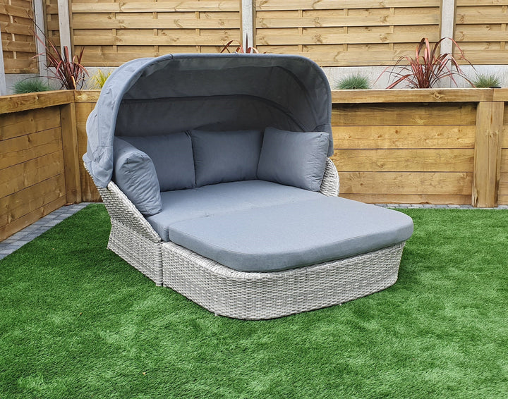Meghan Rattan Garden Daybed Sofa with Extendable Canopy & Footstool | Signature Weave