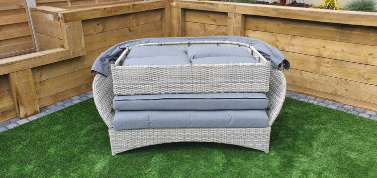 Meghan Rattan Garden Daybed Sofa with Extendable Canopy & Footstool | Signature Weave
