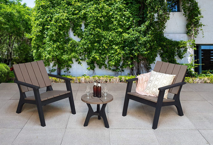 Polly 3 Piece Grey & Black Moulded Plastic Garden Chair Set with Coffee Table | Signature Weave