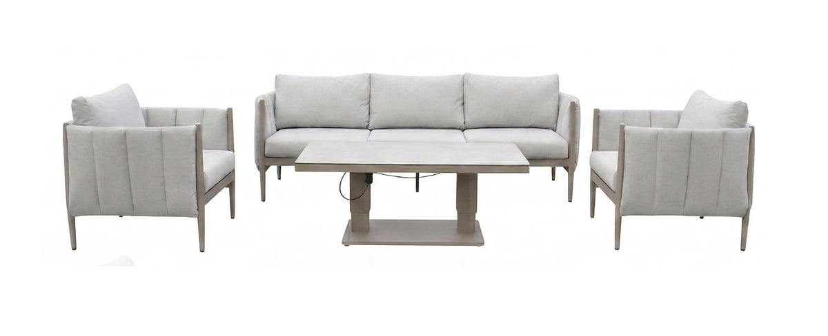 Pumpkin 5 Seater Beige Outdoor Fabric Garden Sofa Set with Lift & Rise Table