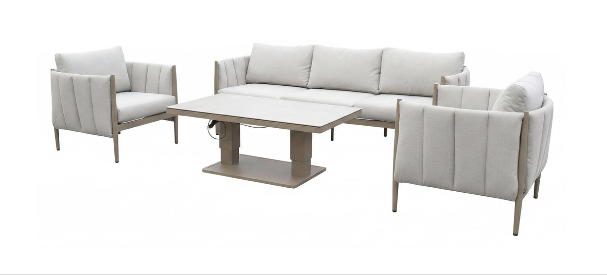 Pumpkin 5 Seater Beige Outdoor Fabric Garden Sofa Set with Lift & Rise Table