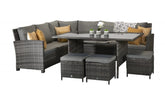 Signature Weave - Rattan Charlotte Corner Sofa + Dining Table + 3 Stools Set Grey | Char0156