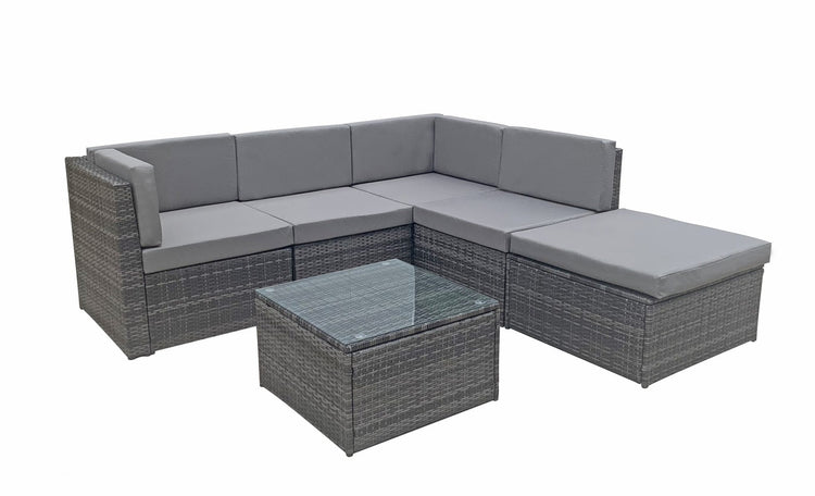 Stella 5 Piece Grey Rattan Modular Garden Corner Sofa with Glass Table & Stool | Signature Weave