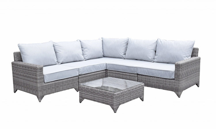 Helena Grey Rattan Modular Garden Corner Sofa with Coffee Table | Signature Weave