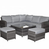 Signature Weave - Rattan Grace Corner Sofa + Adjustable Dining Table + 2 Stools Set Grey | Grac0313