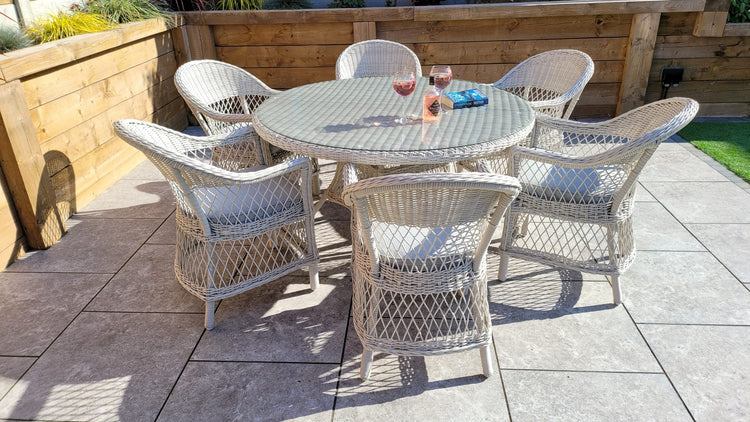 Signature Weave - Rattan Round Table + 6 Dining Chairs | Rose | Rose0389_0393