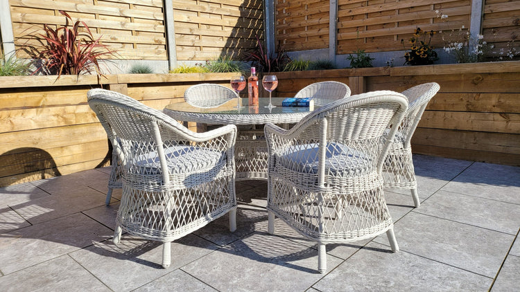 Signature Weave - Rattan Round Table + 6 Dining Chairs | Rose | Rose0389_0393