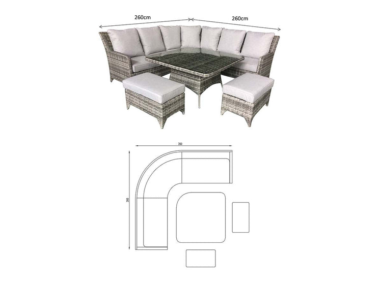 Sarah Natural Rattan Corner Dining Set with Glass Table & Bench Stools | Signature Weave