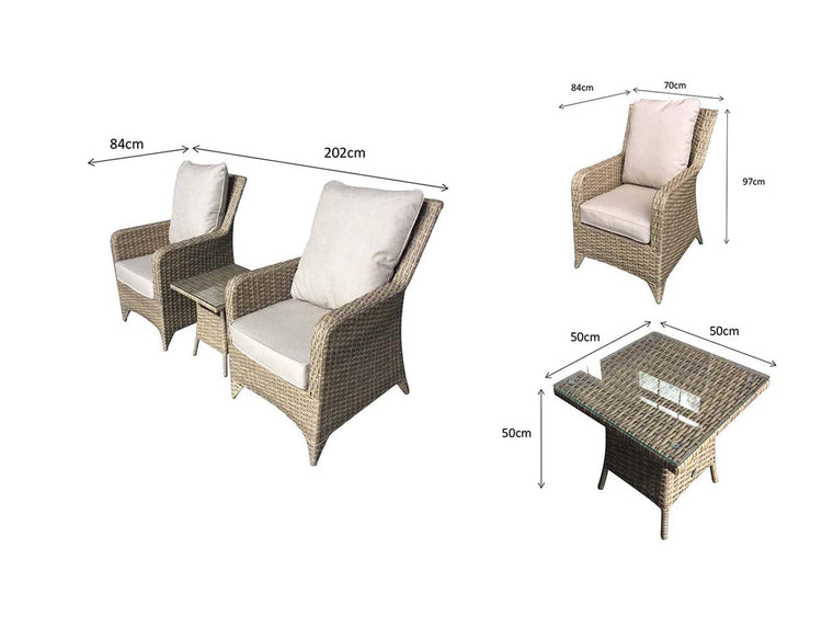 Sarah Grey Rattan High Back 2 Armchair Lounge Set with Tea Table | Signature Weave