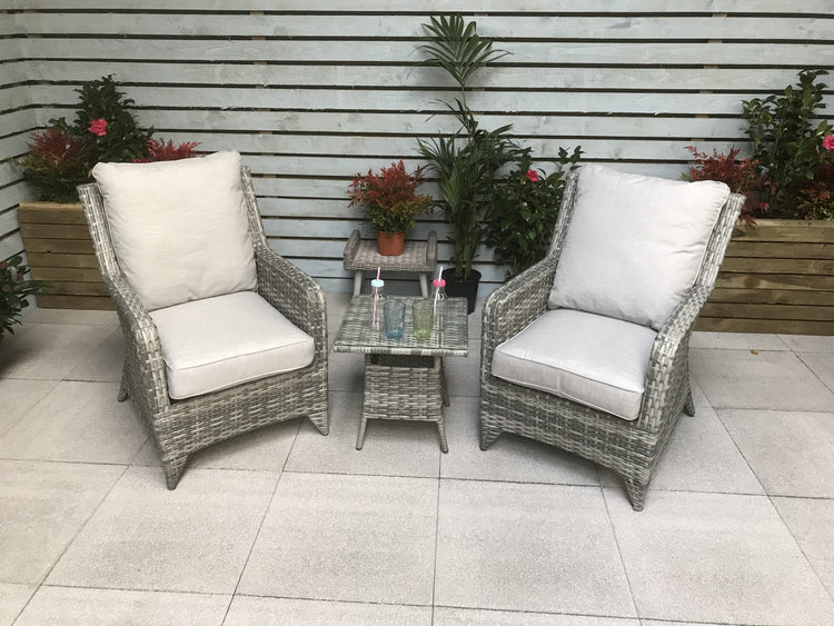 Sarah Grey Rattan High Back 2 Armchair Lounge Set with Tea Table | Signature Weave
