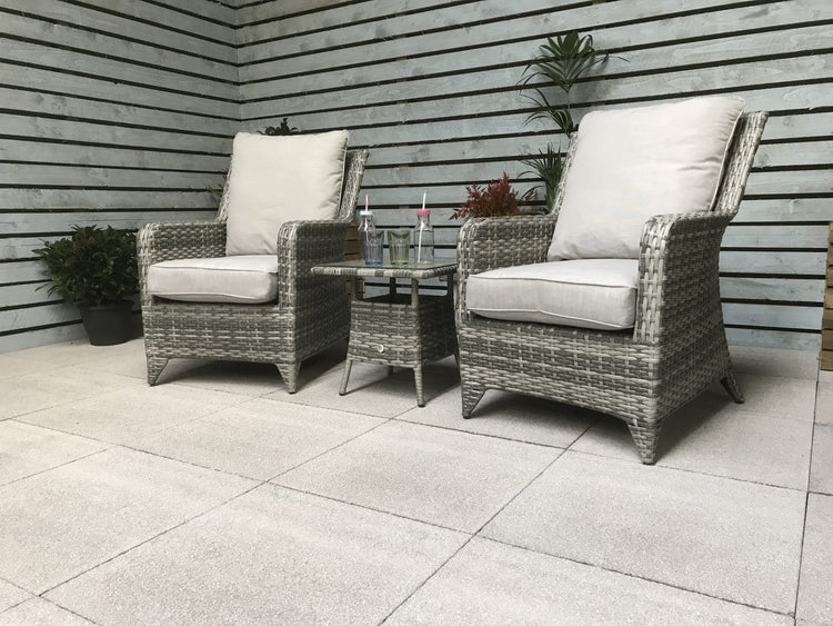 Sarah Grey Rattan High Back 2 Armchair Lounge Set with Tea Table | Signature Weave