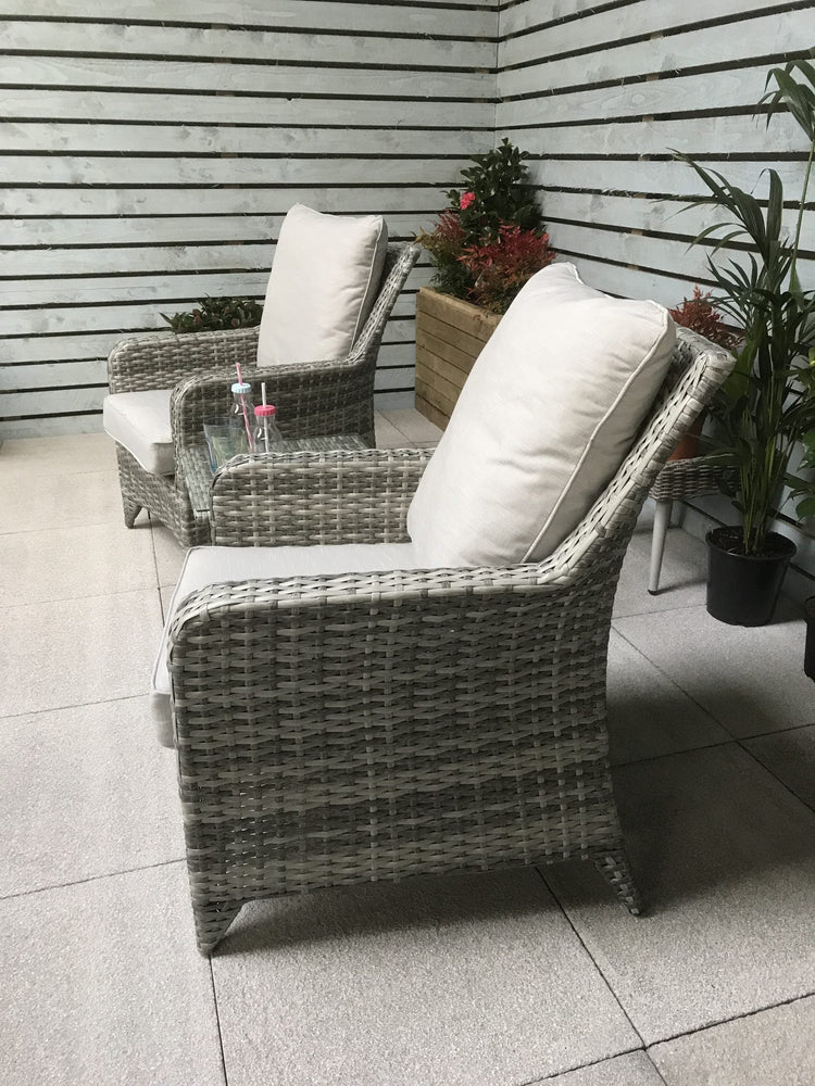 Sarah Grey Rattan High Back 2 Armchair Lounge Set with Tea Table | Signature Weave