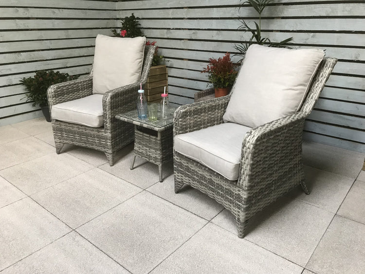 Sarah Grey Rattan High Back 2 Armchair Lounge Set with Tea Table | Signature Weave