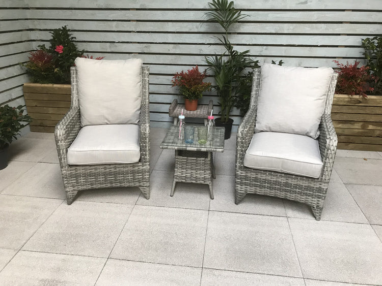Sarah Grey Rattan High Back 2 Armchair Lounge Set with Tea Table | Signature Weave