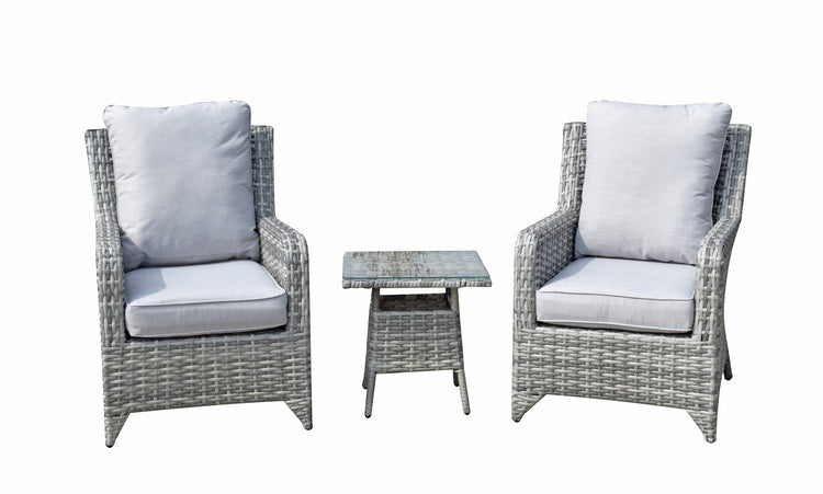 Sarah Grey Rattan High Back 2 Armchair Lounge Set with Tea Table | Signature Weave