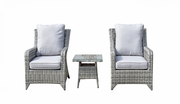 Sarah Grey Rattan High Back 2 Armchair Lounge Set with Tea Table | Signature Weave