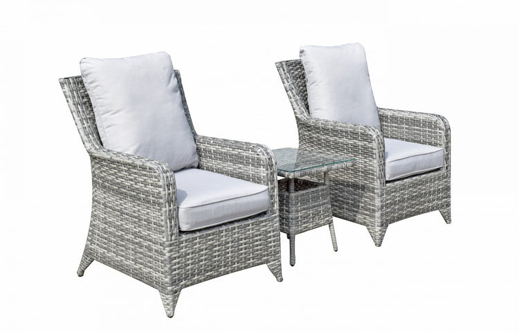 Sarah Grey Rattan High Back 2 Armchair Lounge Set with Tea Table | Signature Weave