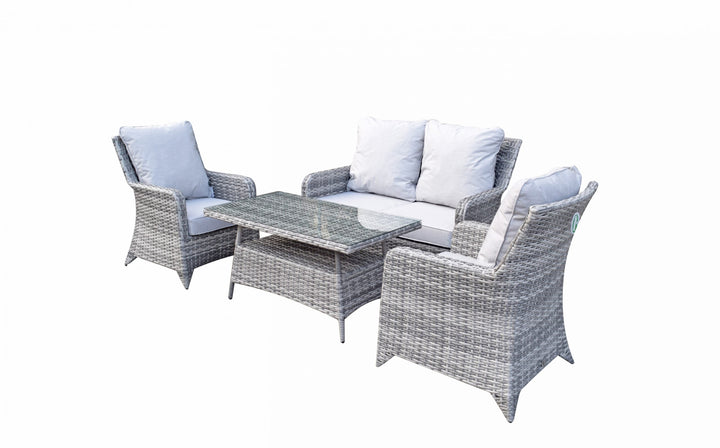 Sarah Grey 12mm Rattan 4 Seater Garden Sofa Set with High Coffee Table | Signature Weave
