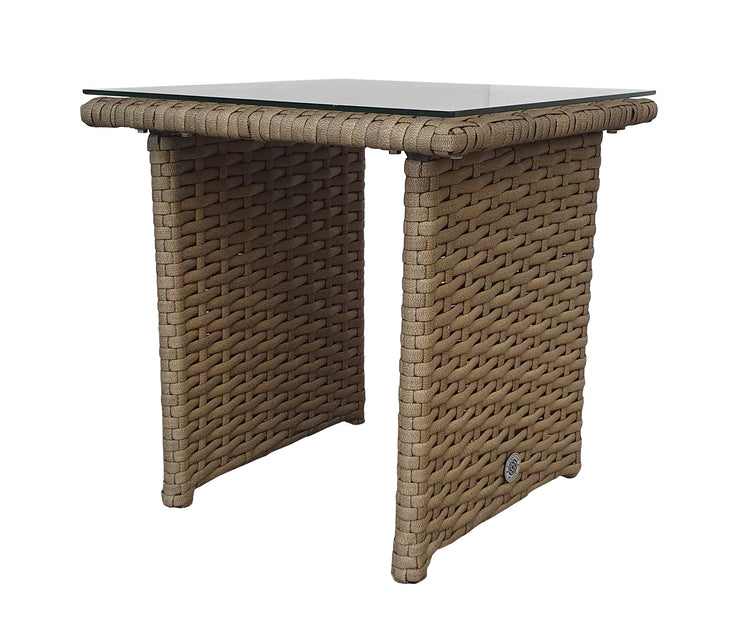 Sarena Natural Rattan Garden Sun Lounger Pair with Drinks Table | Signature Weave