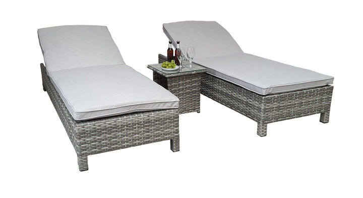 Sarena Hard-Wearing PE Rattan Garden Sun Lounger Pair, 197cm | Signature Weave