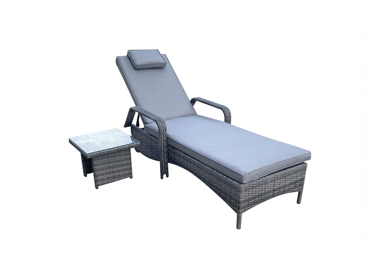 Signature Weave - Rattan Single Sun Lounger with Drinks Table | Savannah | Sava0404