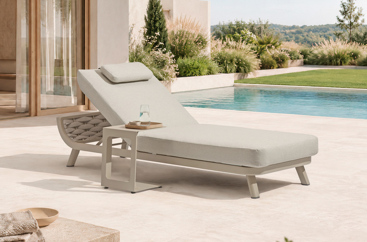 Monroe Grey Adjustable Garden Sun Lounger with Aluminium Drinks Table | Signature Weave
