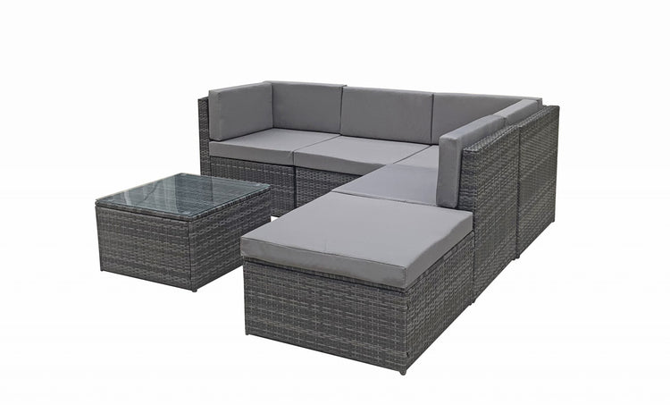 Stella 5 Piece Grey Rattan Modular Garden Corner Sofa with Glass Table & Stool | Signature Weave
