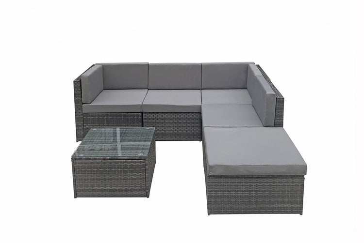 Stella 5 Piece Grey Rattan Modular Garden Corner Sofa with Glass Table & Stool | Signature Weave