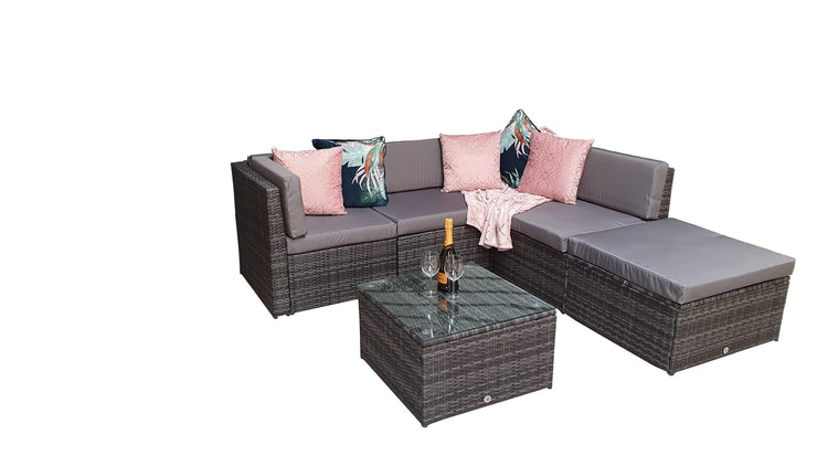 Stella 5 Piece Grey Rattan Modular Garden Corner Sofa with Glass Table & Stool | Signature Weave