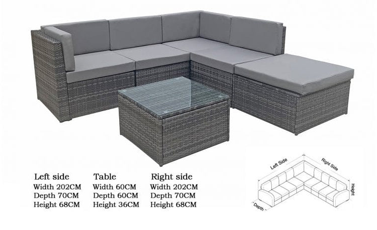Stella 5 Piece Grey Rattan Modular Garden Corner Sofa with Glass Table & Stool | Signature Weave
