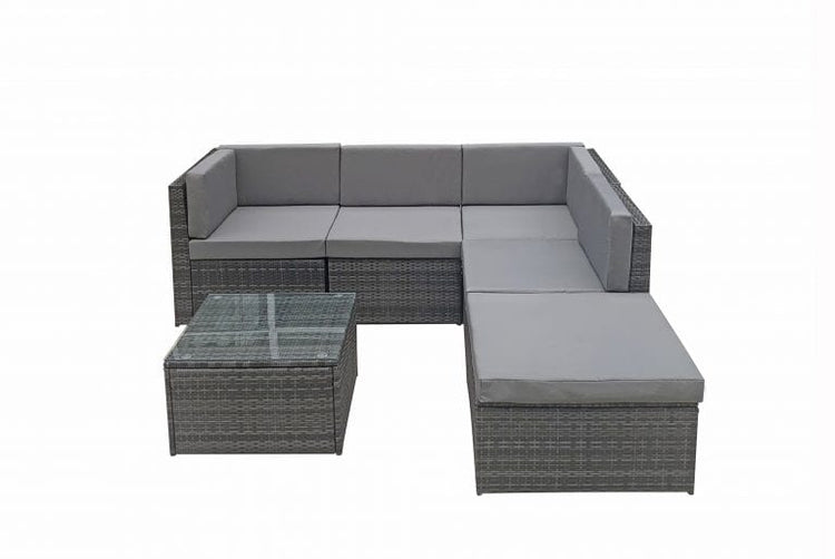 Stella 5 Piece Grey Rattan Modular Garden Corner Sofa with Glass Table & Stool | Signature Weave