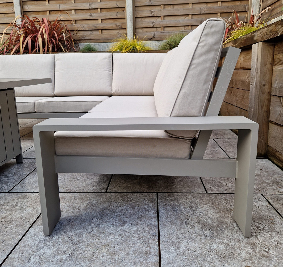 Venus 8 Seater Aluminium Garden Corner Sofa with Gas Fire Pit Table & 2 Bench Stools