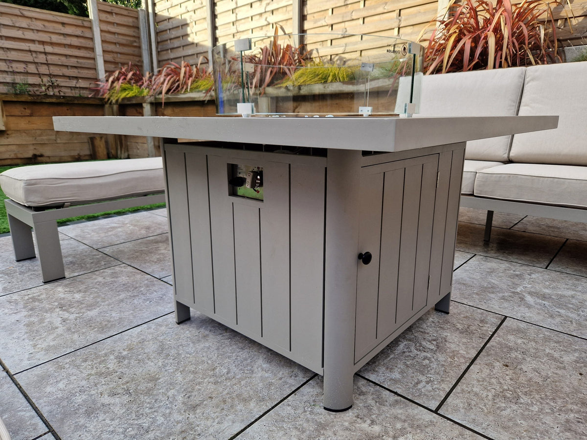 Venus 8 Seater Aluminium Garden Corner Sofa with Gas Fire Pit Table & 2 Bench Stools