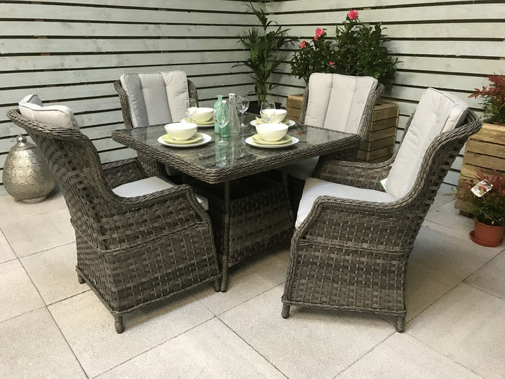 Victoria 4 Seater Grey Rattan Square Garden Dining Set with Parasol Hole | Signature Weave