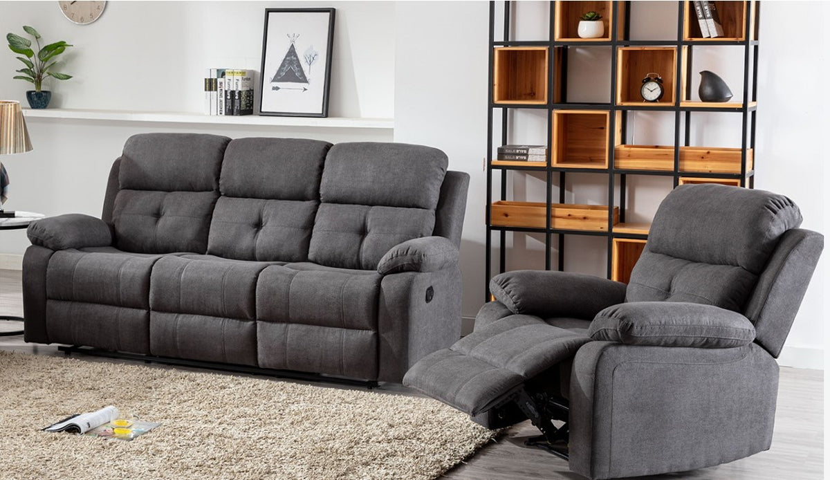 York Fabric Manual Recliner Sofa Collection, Slate Grey or Chestnut