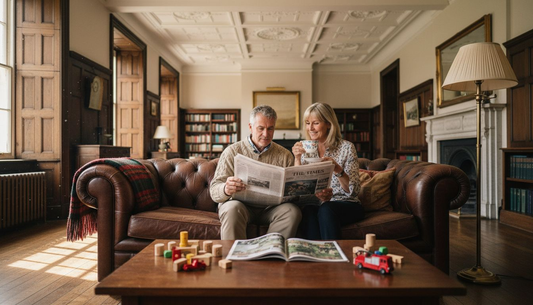 British couple relaxing on Chesterfield sofa