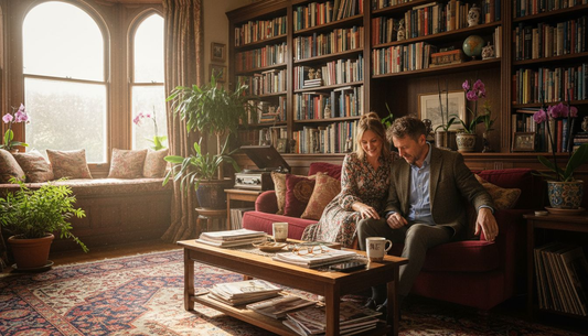 Couple relaxed on luxury velvet sofa in living room