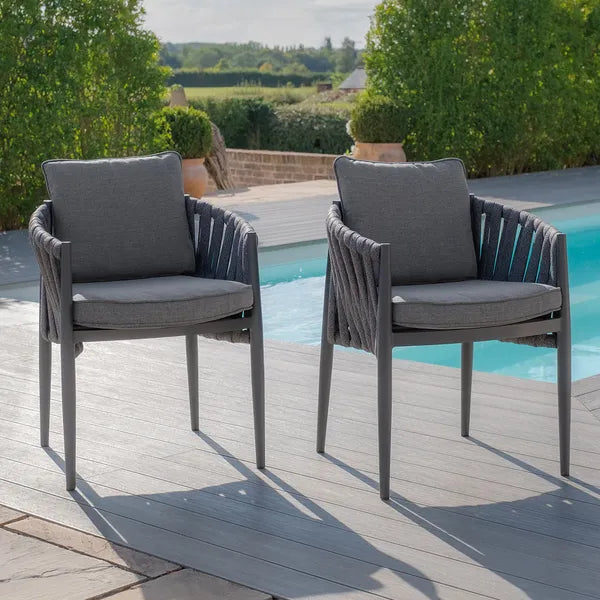 Milan Rope Weave Pair of Dining Chairs - Cool Linen
