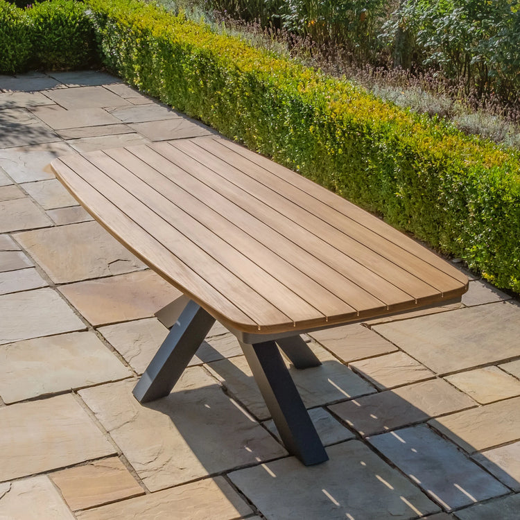 Jakarta Teak 6-8 Seat Oval Dining Table with Grey Aluminium Frame