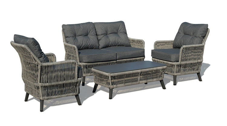 NEW Beatrice Garden Grey 2 Seater + 2 Chairs + Coffee Table Homeflair