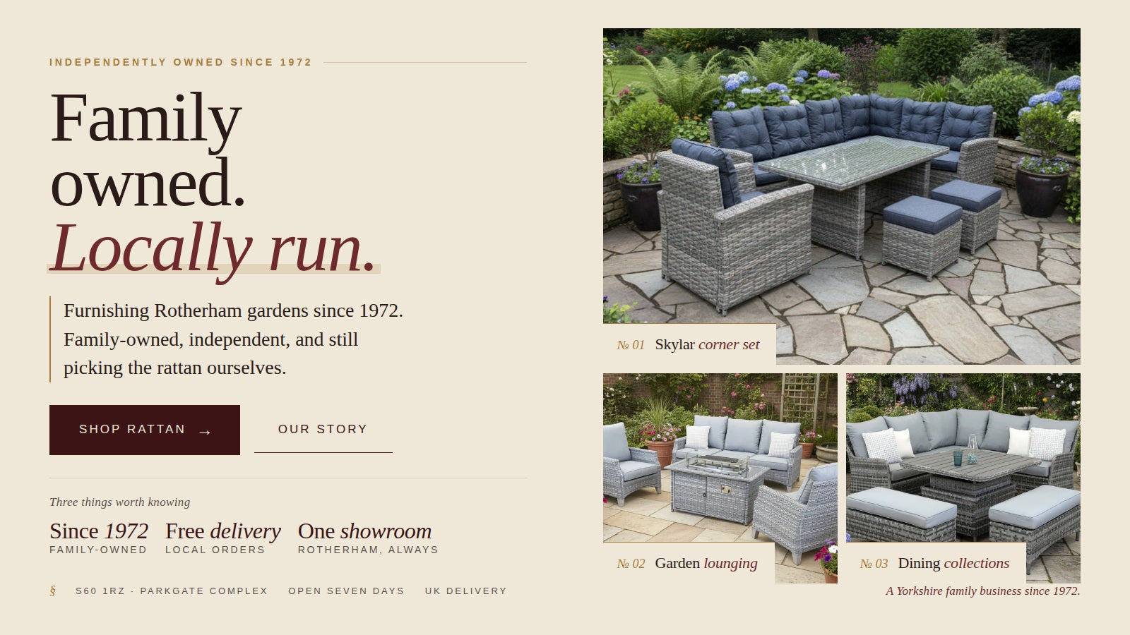 Family owned locally run Rotherham rattan garden furniture slide