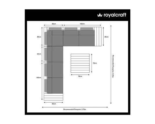 Royal Craft - Aspen Teak 6 Seater Modular Corner Lounging Set with Coffee Table