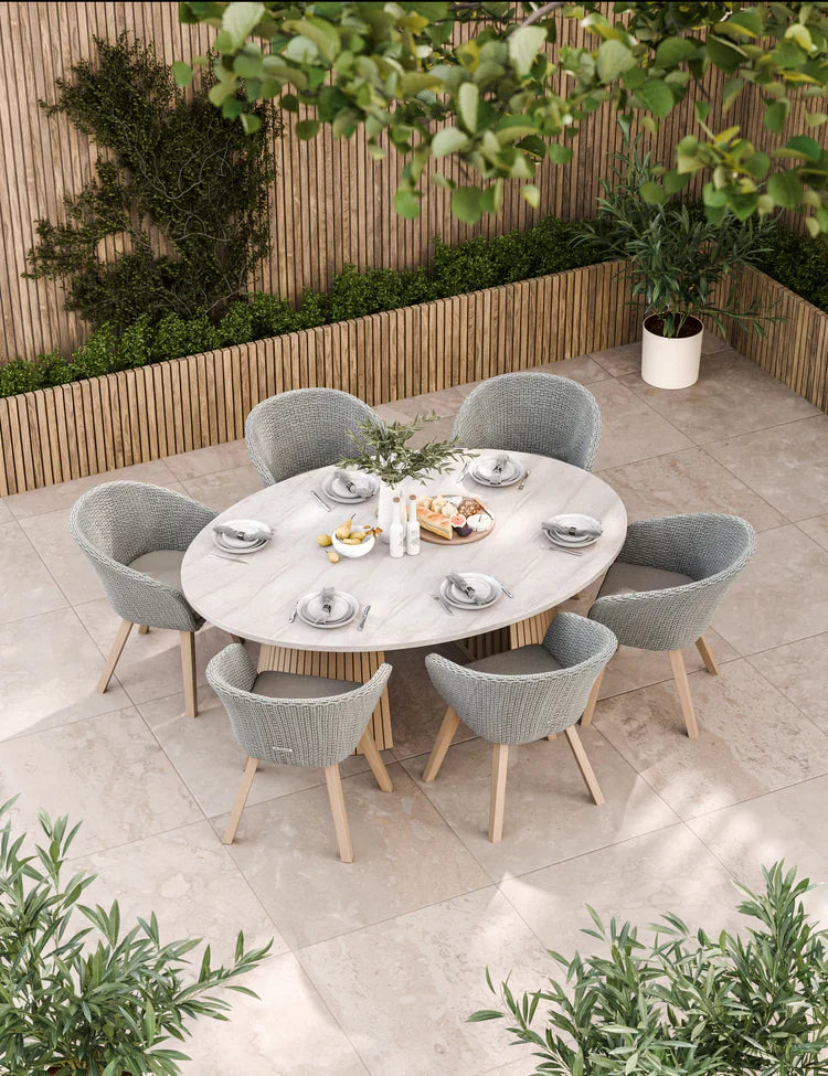 Royal Craft - Saturn 6 Seater Ellipse D Conical Dining Set with Sol Dining Chairs
