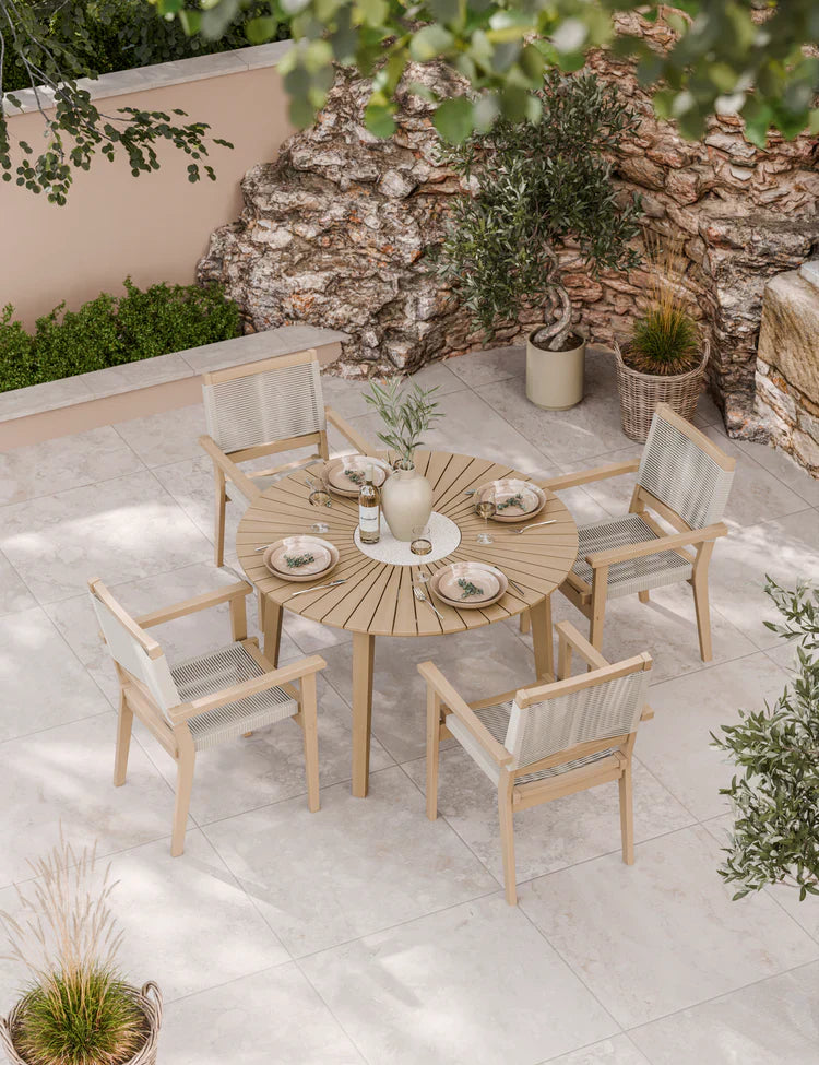 Royal Craft - Luna 4 Seater Round Concrete Dining Set with Roma Rope Stacking Chairs