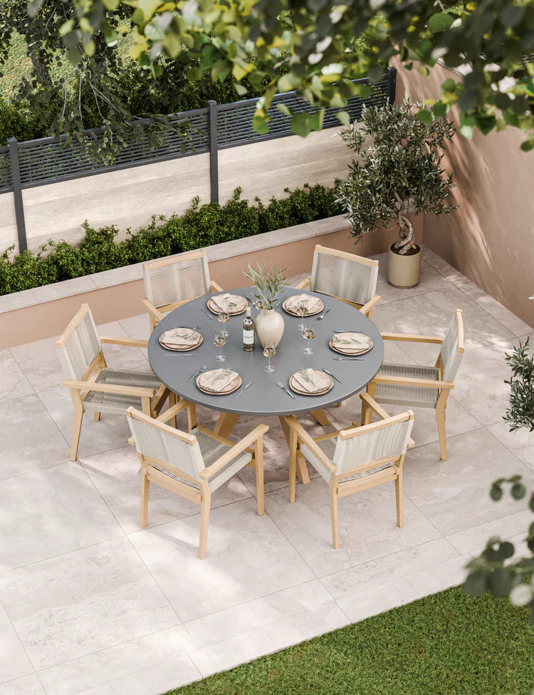 Royal Craft - Luna 6 Seater Concrete Dining Set with Roma Stacking Chairs