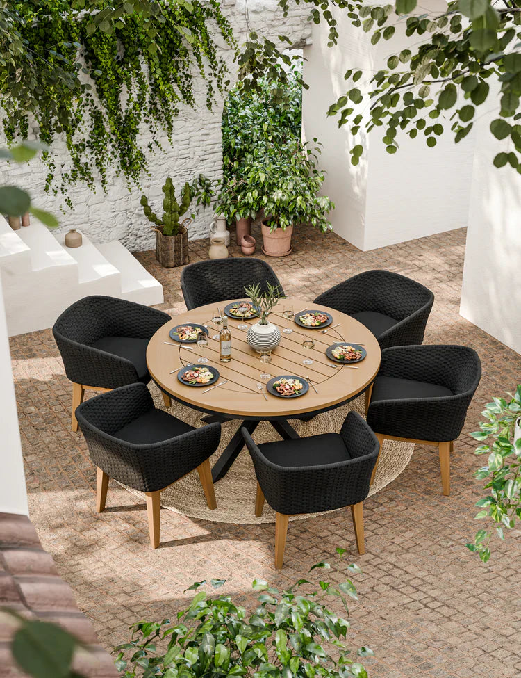 Royal Craft - Tuscany 6 Seater Round Dining Set with Eden Night Dining Chairs