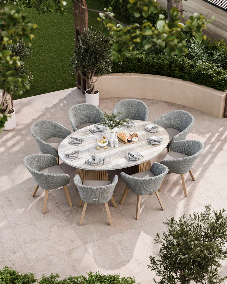 Royal Craft - Jupiter 8 Seater Ellipse D Conical Dining Set with Sol Dining Chairs