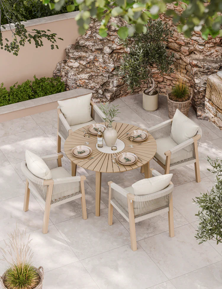Royal Craft - Roma 4 Seater Round Sunray with Terrazzo Insert Dining Set with Roma Dining Chairs